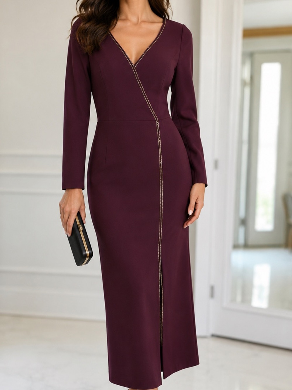 NWT Adrianna Papell Crystal-Trim Faux Wrap Crepe Gown Size 4